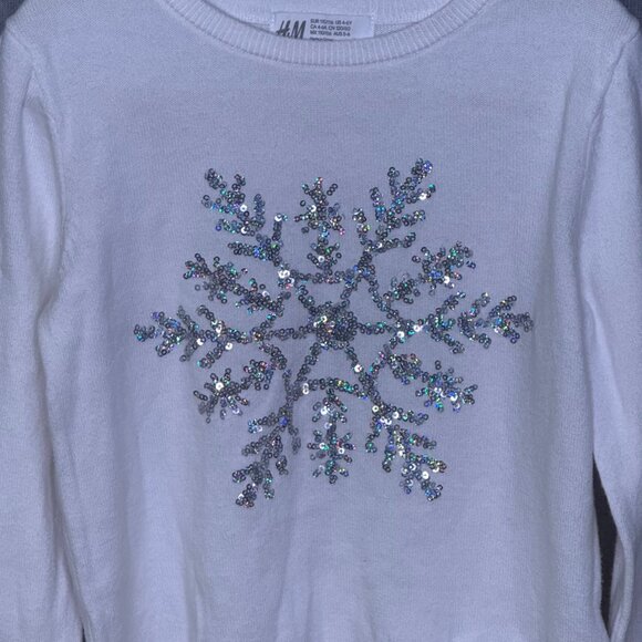 H & M - Girls Long Sleeve Sparkly Snowflake Sweater - Size 4-6y - Picture 2 of 4